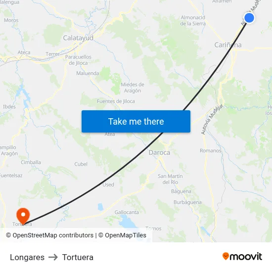 Longares to Tortuera map