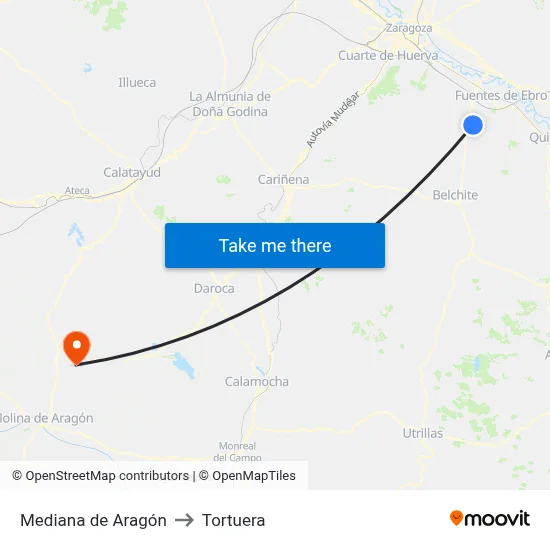 Mediana de Aragón to Tortuera map