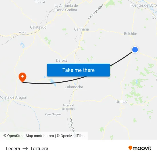Lécera to Tortuera map