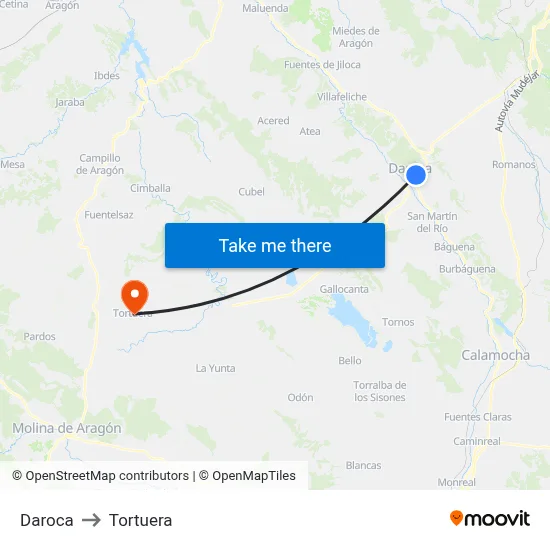 Daroca to Tortuera map