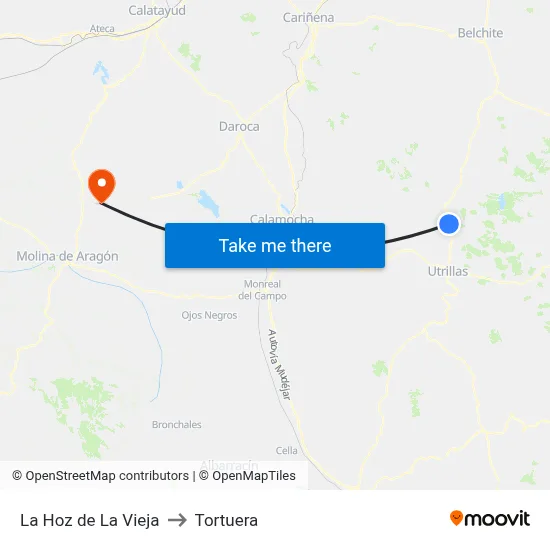 La Hoz de La Vieja to Tortuera map