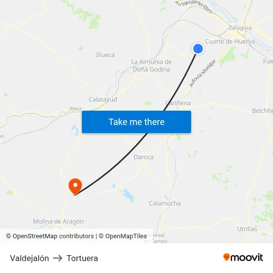 Valdejalón to Tortuera map