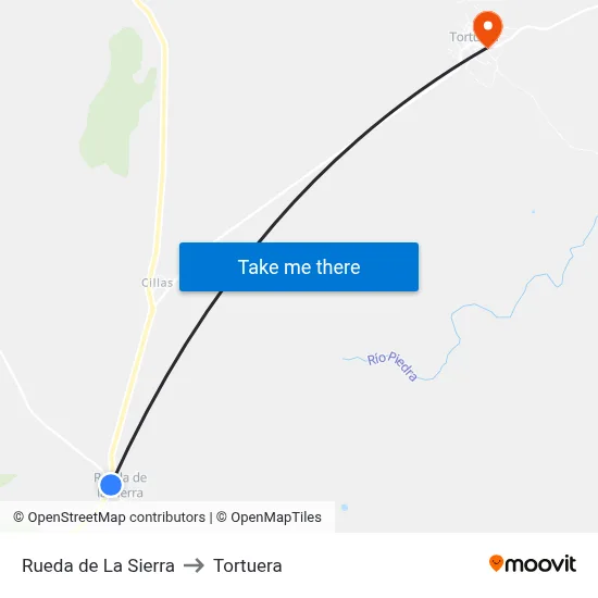 Rueda de La Sierra to Tortuera map