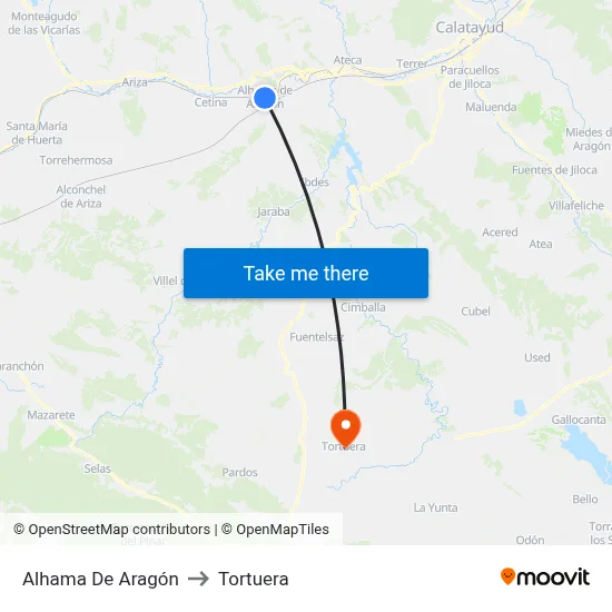 Alhama De Aragón to Tortuera map