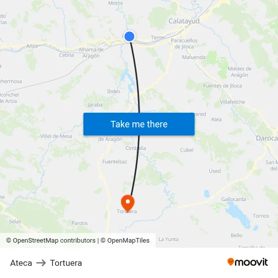 Ateca to Tortuera map