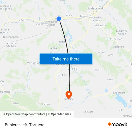 Bubierca to Tortuera map