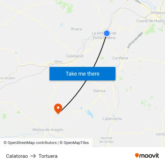 Calatorao to Tortuera map