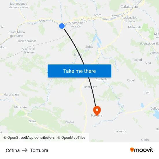 Cetina to Tortuera map