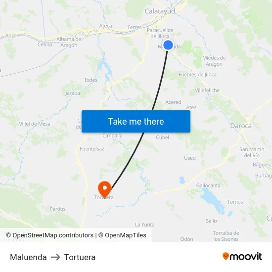 Maluenda to Tortuera map
