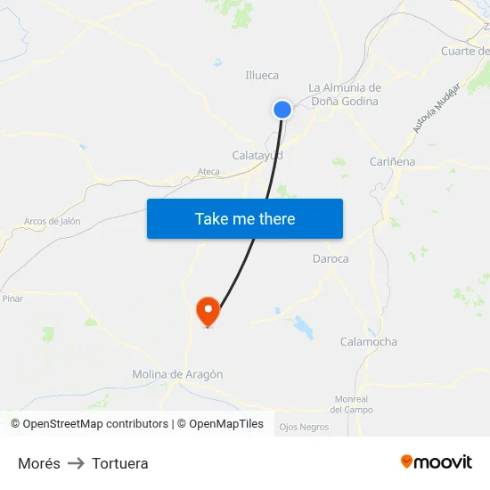 Morés to Tortuera map
