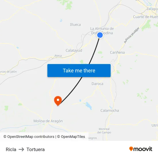 Ricla to Tortuera map