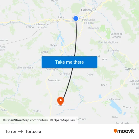 Terrer to Tortuera map
