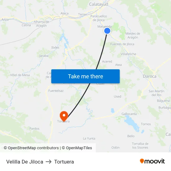 Velilla De Jiloca to Tortuera map