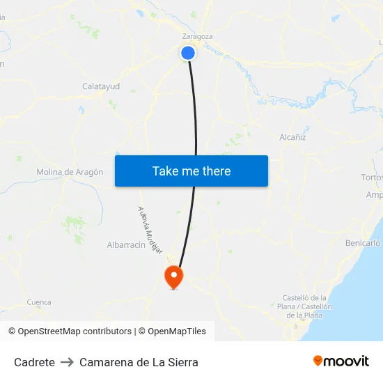 Cadrete to Camarena de La Sierra map