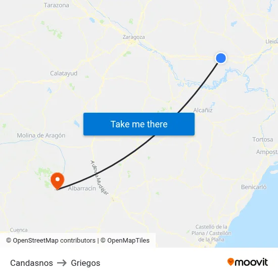 Candasnos to Griegos map