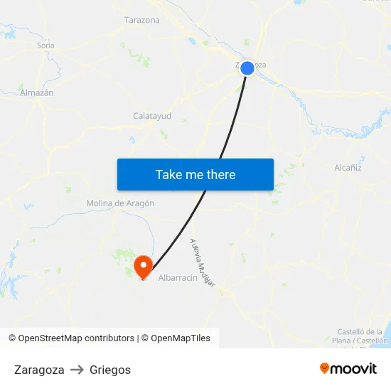Zaragoza to Griegos map