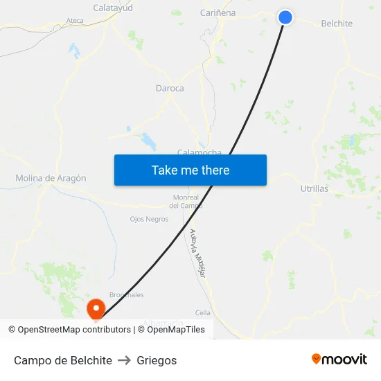 Campo de Belchite to Griegos map