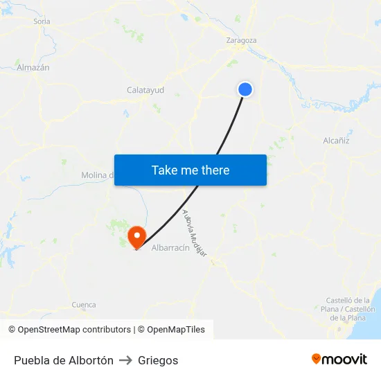Puebla de Albortón to Griegos map