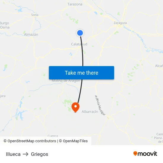 Illueca to Griegos map