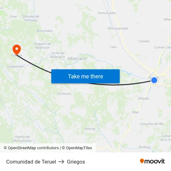 Comunidad de Teruel to Griegos map