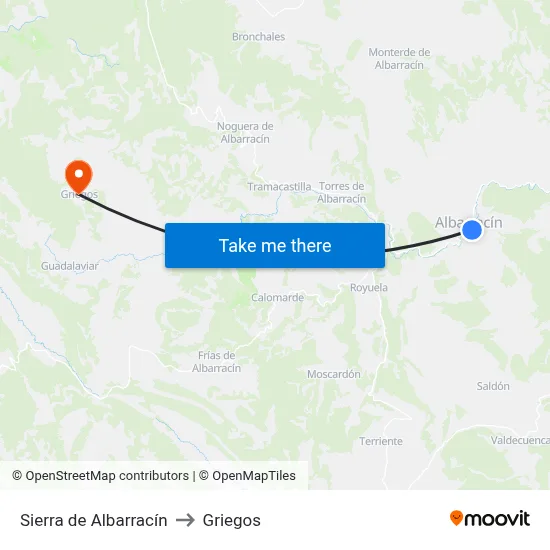 Sierra de Albarracín to Griegos map
