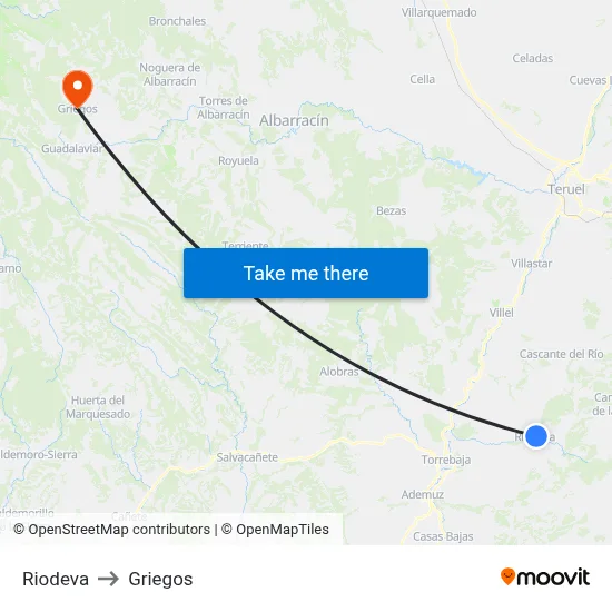 Riodeva to Griegos map