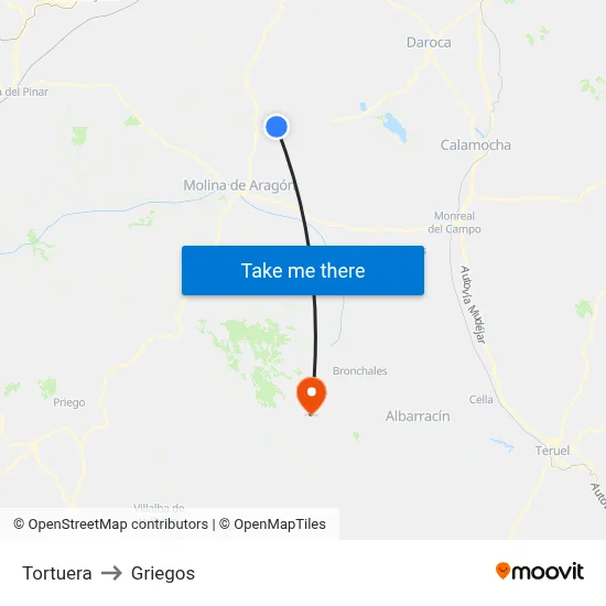 Tortuera to Griegos map