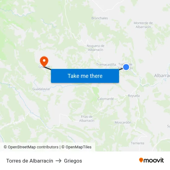 Torres de Albarracín to Griegos map