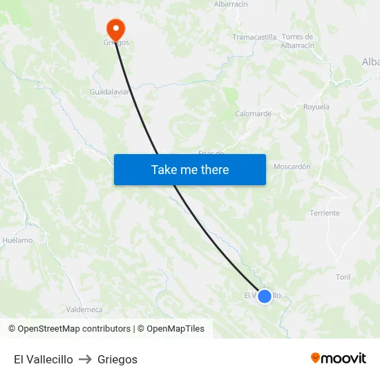 El Vallecillo to Griegos map