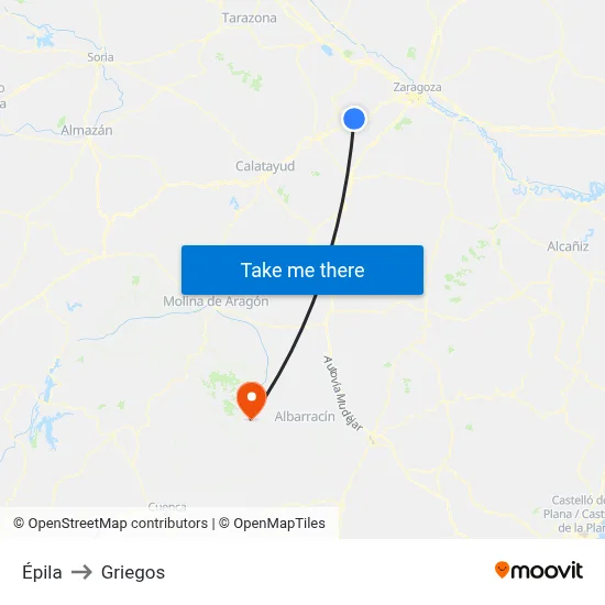 Épila to Griegos map