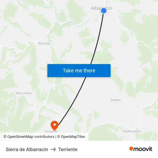 Sierra de Albarracín to Terriente map