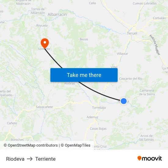 Riodeva to Terriente map