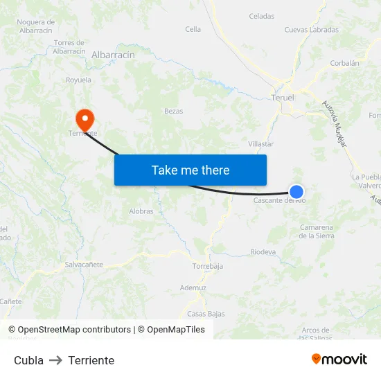 Cubla to Terriente map