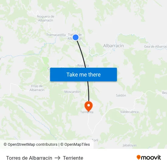 Torres de Albarracín to Terriente map