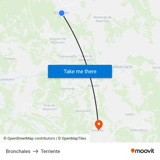 Bronchales to Terriente map