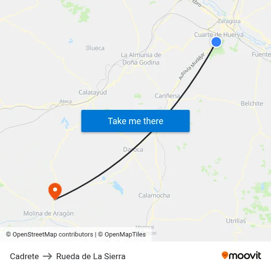 Cadrete to Rueda de La Sierra map