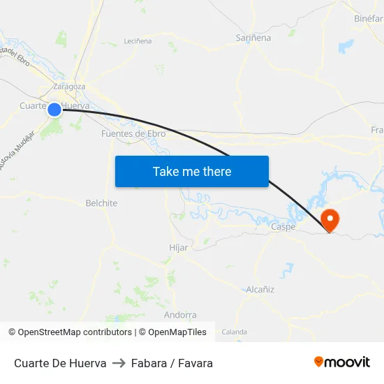 Cuarte De Huerva to Fabara / Favara map