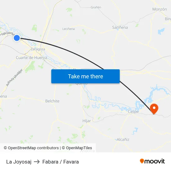 La Joyosaj to Fabara / Favara map