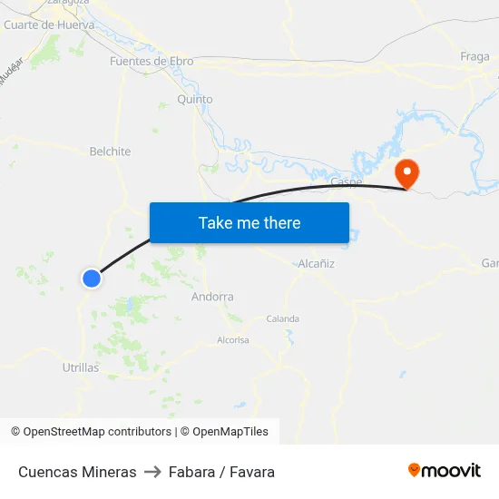 Cuencas Mineras to Fabara / Favara map