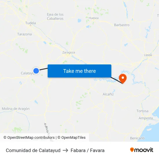 Comunidad de Calatayud to Fabara / Favara map