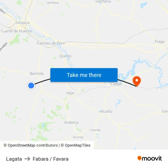 Lagata to Fabara / Favara map