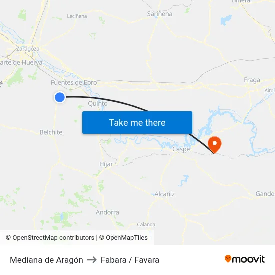 Mediana de Aragón to Fabara / Favara map