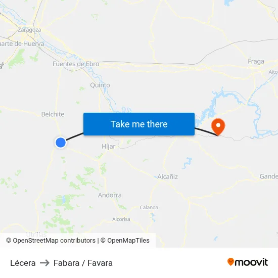 Lécera to Fabara / Favara map