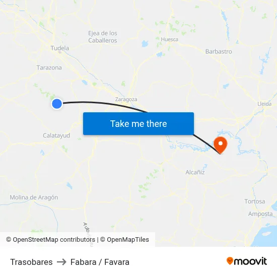 Trasobares to Fabara / Favara map
