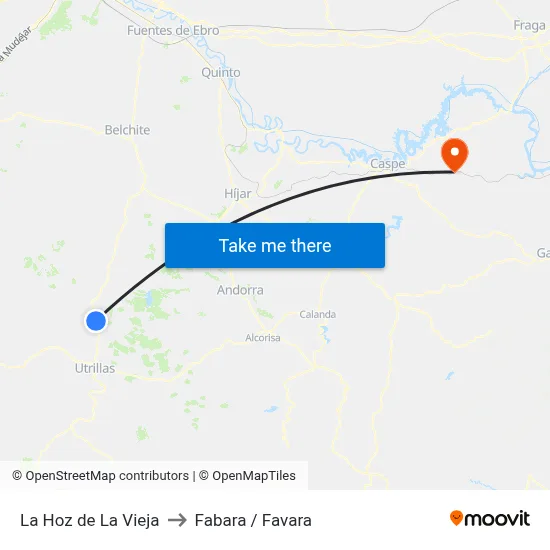 La Hoz de La Vieja to Fabara / Favara map