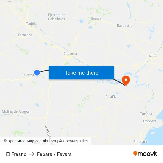 El Frasno to Fabara / Favara map