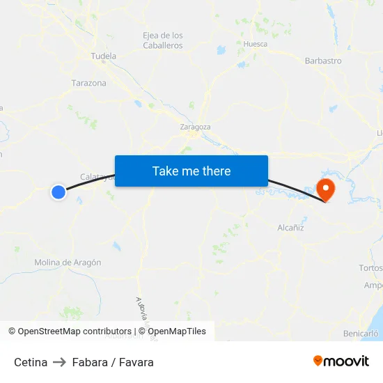 Cetina to Fabara / Favara map