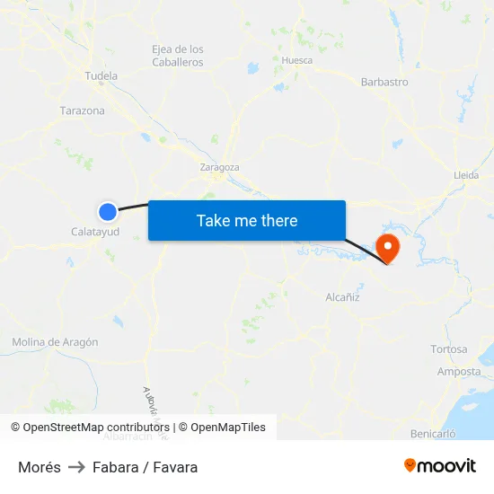 Morés to Fabara / Favara map
