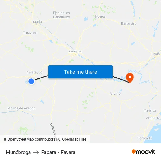 Munébrega to Fabara / Favara map