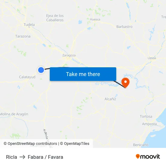 Ricla to Fabara / Favara map